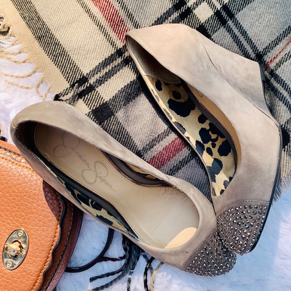 Jessica Simpson Shoes - JESSICA SIMPSON Tan Studded Cap Toe Wedge Heel